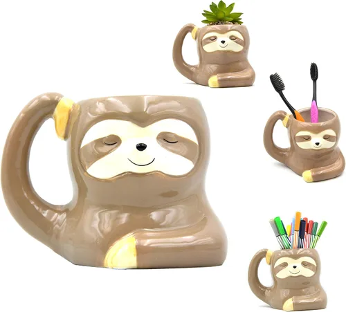 Miniatura 2 de Portatápices de cerámica con forma de perezoso de 3.9 pulgadas, soporte para lápices y cepillos de dientes de perezoso, bonito accesorio