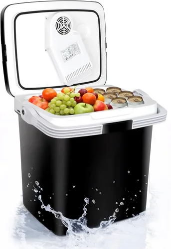 SUPER DEAL Enfriador y calentador eléctrico portátil de 28 cuartos de galón (26 litros), mini refrigerador de 12 V CC para automóvil, para
