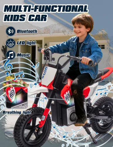 Miniatura 3 de Motocicleta eléctrica para niños de 5 a 10 años, 24V 200W Moto de cross eléctrica de mayor velocidad, motocicleta montable para niños con Rojo