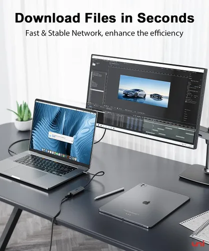 Miniatura 5 de uni Adaptador USB-C a Ethernet de 2.5 Gbps, Blazing Fast Type-C (compatible con Thunderbolt 4/3) a RJ45, adaptador de red Gigabit de aluminio