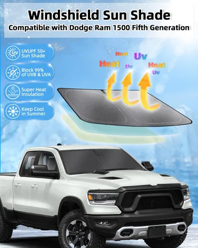 Miniatura 2 de Mixsuper Liner Parasol para parabrisas para Dodge Ram 1500 2019-2025 Parasoles parabrisas delanteros para ventanas para Ram 1500 Accesorios Visor