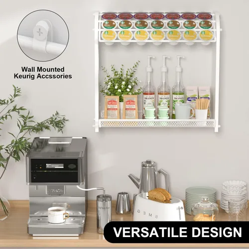 Miniatura 7 de Lixple Organizador de cápsulas de café para encimera, soporte de bambú para tazas K, organizador de estación de café de fácil montaje para barra