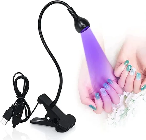 Brokimis Mini Lámpara UV para Uñas de Gel, Lámpara LED de Curación con Cuello de Cisne Flexible y Abrazadera, Luz UV Portátil de 3W para Manicura