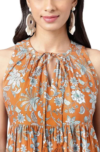 Miniatura 6 de Janasya Vestido escalonado con estampado floral digital de musgo marrón para mujer