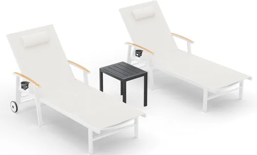 Miniatura 25 de Ciokea Sillón para exteriores con almohada, tumbona de aluminio de 5 posiciones con ruedas y reposabrazos, silla de piscina resistente de 400 libras
