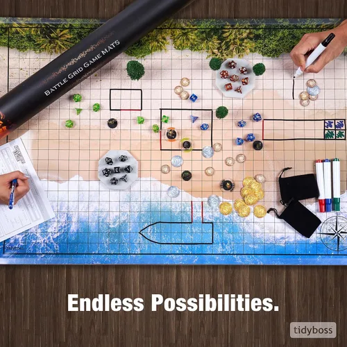 Miniatura 8 de Tidyboss DND - Paquete de expansión 3 alfombrillas de cuadrícula de juego de doble cara de 24 x 36 6 terrenos con lava, mar, bosque, cueva