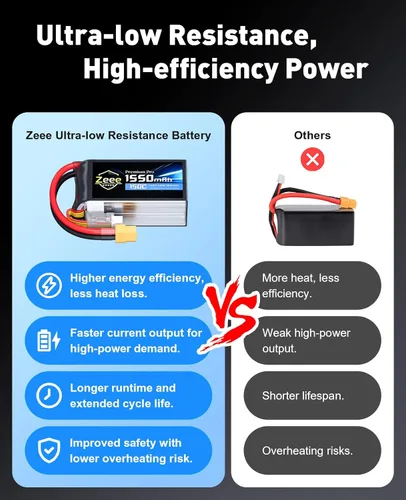 Miniatura 5 de Zeee Premium Pro 1550mAh 4S Lipo Batería 14.8V 150C Ultra Low IR Soft Pack Batería RC con enchufe XT60 para FPV Drone Quadcopter Racing Helicóptero