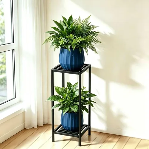 Zhongma Soporte para Plantas de Interior y Exterior de 2 Niveles de 30" de Alto, 12 L x 12 W x 30 H pulgadas, Soporte de Flores de Metal Cuadrado