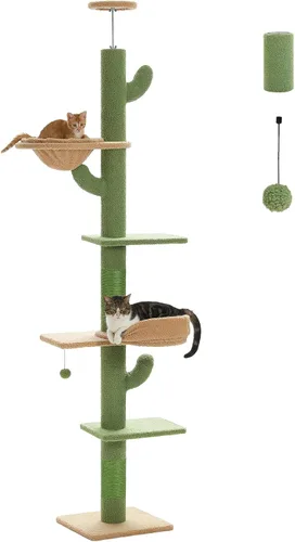 Miniatura 13 de PETEPELA Árbol para gatos de piso a techo, torre alta para gatos de varios niveles, altura ajustable [83 a 108 pulgadas], poste rascador para gatos