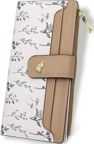 Miniatura 10 de Farcauo Billetera para mujer, billetera delgada para mujer, linda cartera delgada Kawaii con flores para mujer, tarjetero para mujer, Cartera