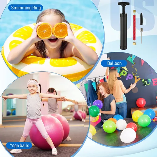 Miniatura 7 de Zhehao Kit de bomba de bola portátil de 10 pulgadas con boquilla de aguja y manguera de extensión para fútbol, fútbol, baloncesto, voleibol, globo