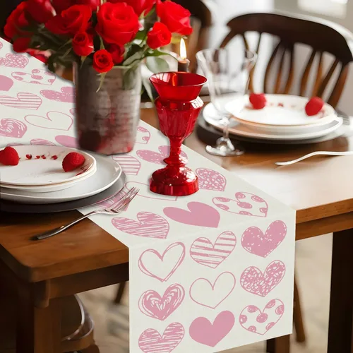 Miniatura 5 de GPGHE Camino de mesa para el día de San Valentín, corazón rosa, decoración del día de San Valentín, 13 x 72 pulgadas, día de la madre, aniversario
