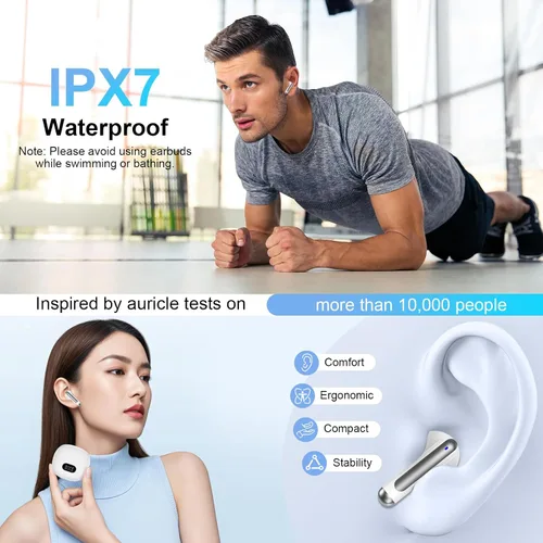 Miniatura 3 de Auriculares inalámbricos Bluetooth para iPhone 17 16 Pro Max 16e 16 Plus 16 15 Pro Max 15, V5.3 48H Auriculares inalámbricos con pantalla LED Blanco