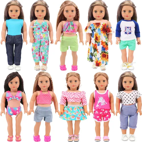 Ecore Fun 10 Sets Ropa de Muñeca Americana de 18 Pulgadas - 18 piezas de Ropa de Muñeca, Trajes de Muñeca, Vestidos, Trajes de Baño, Monos, Mallas