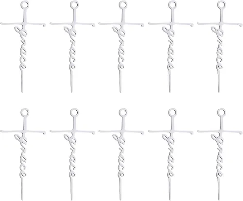 Colgante de cruz de gracia, 10 piezas, collar de acero inoxidable para hacer regalos de joyería religiosa cristiana