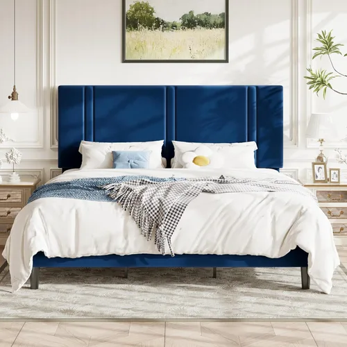 Miniatura 22 de Allewie Marco de cama de plataforma de tamaño matrimonial con cabecera ajustable, tapizado de terciopelo de felpa, canal vertical acolchonado, Negro
