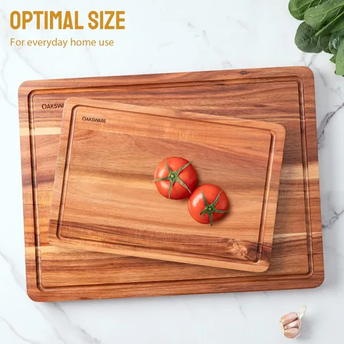 Miniatura 6 de Tablas de cortar, tablas de cortar grandes de madera de acacia de 16.5 x 13 pulgadas para cocina, tabla de cortar de madera reversible de veta al