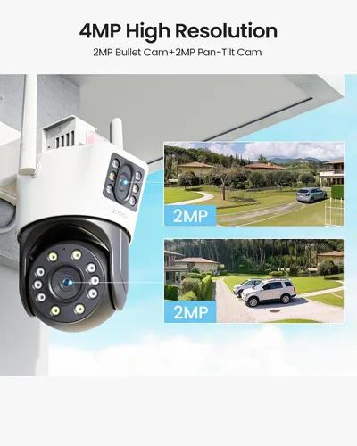 Miniatura 2 de ZOSI C298 - Cámara de seguridad WiFi enchufable PT de 4MP con doble lente (2MP+2MP) para exteriores, cámara panorámica de 360 grados, detección