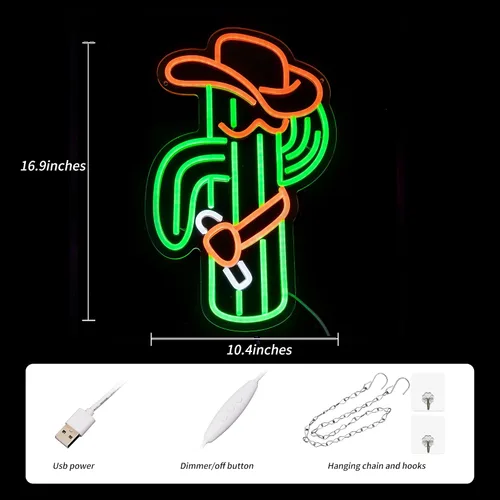Miniatura 3 de Letrero de neón de cactus, luz de neón de sombrero de vaquero para decoración de pared, letrero de neón LED de vaquero, luz de neón LED colorida