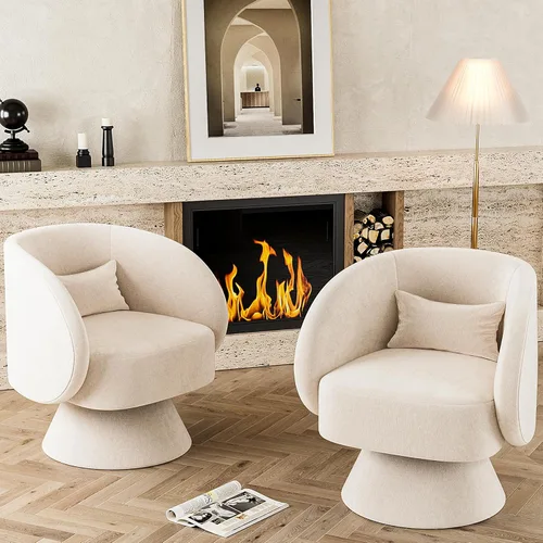 Juego de 2 sillas giratorias de barril, sillas decorativas giratorias tapizadas para sala de estar, cómodo sillón redondo pequeño y moderno de 360