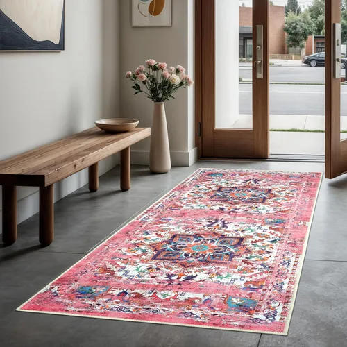 Miniatura 75 de GLN Rugs Bohemian Collection - Alfombra de felpilla lavable a máquina, bohemio vintage, antideslizante, alfombra de felpilla de pelo bajo, alfombra