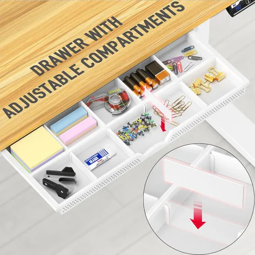 Miniatura 5 de SHW Escritorio de pie eléctrico de altura ajustable de 48 pulgadas con cajón, preajuste de memoria y bandeja de gestión de cables, roble
