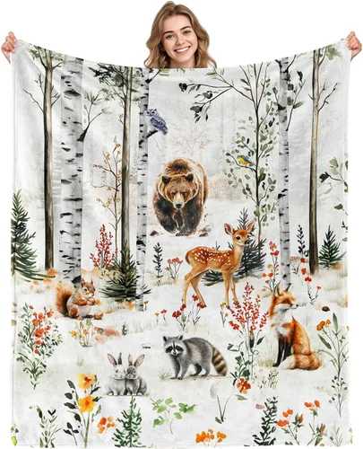 Manta de animales del zoológico, regalos para los amantes del bosque, animales salvajes, oso, búho, sika, ciervo, ardilla, mapache, zorro, conejo,