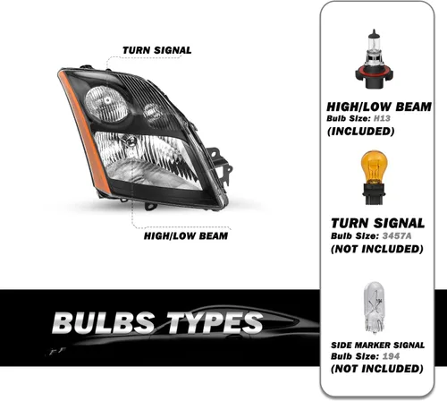 Miniatura 2 de SOCKIR Conjunto de faros delanteros compatible con bombillas Nissan Sentra 2007-2009 incluidas, faro negro para el lado del pasajero y del conductor