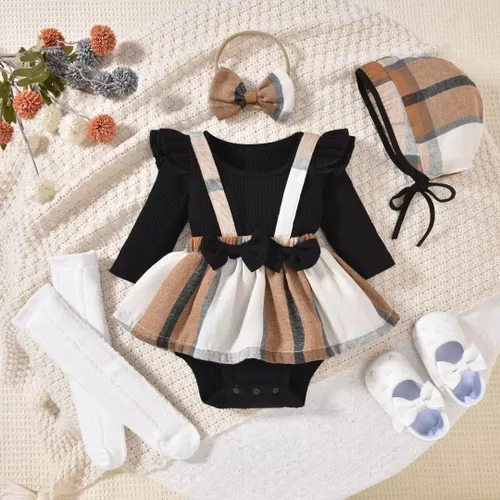 Miniatura 109 de Unutiylo Ropa de bebé recién nacida prematura con tirantes, traje de otoño e invierno, traje de manga larga con volantes
