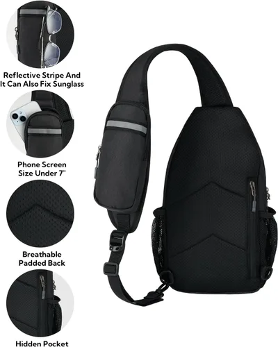 Miniatura 61 de WATERFLY Bolsa pequeña de senderismo: mochila cruzada para el pecho, mochila para hombres y mujeres con correa de hombro agradable a la piel