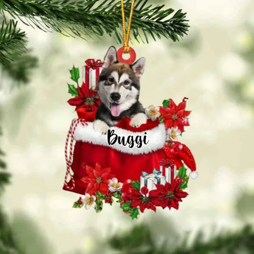 Miniatura 21 de Perro Akita Inu personalizado en bolsa de regalo, adorno de Navidad, nombre personalizado, regalo para amantes de los perros, familia, Navidad