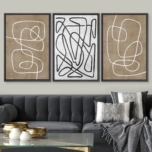 Miniatura 561 de SIGNWIN Lienzo enmarcado para pared, arte con pinceladas de flujo neutro en tonos beige abstractos, ilustraciones, arte moderno, decorativo