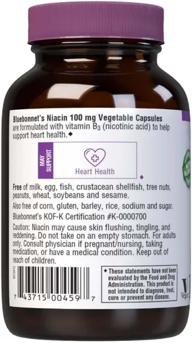 Miniatura 3 de Bluebonnet Niacina 100 mg cápsulas vegetales, 90 unidades ('743715004597)