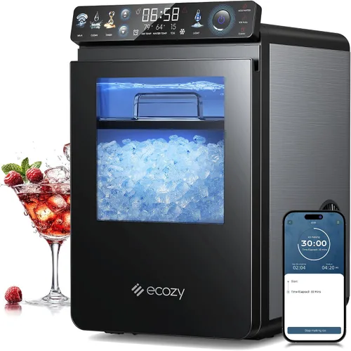ecozy - Máquina de hielo para pepitas, Máquina de hielo inteligente para encimera con control por APP, 20 kilos por día de hielo blando masticable