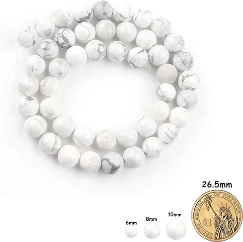 Miniatura 2 de 60 cuentas de turquesa de howlita blanca, piedra natural de 0.236 pulgadas (0.236 in), cuentas redondas sueltas para hacer joyas, aretes, collares