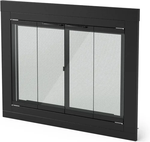 Miniatura 5 de Stanbroil Puerta de Chimenea de Cristal Estilo Bi-fold, Acabado Negro, Grande, Puerta de Pantalla Decorativa para Chimenea y Accesorios