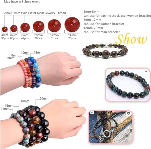 Miniatura 2 de Cuentas de ónix negro natural para hacer joyas, redondas de 14mm (0.55 pulgadas), piedras semipreciosas de 15 pulgadas (28 piezas/hebra)