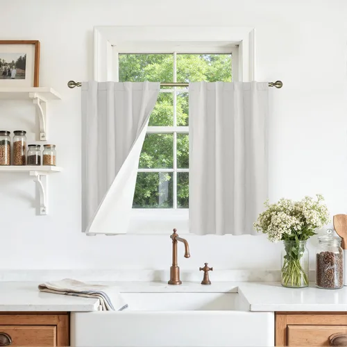Miniatura 107 de LAMIT Cortinas de lino natural 100 % opacas para ventana, para dormitorio, 45 pulgadas, cortinas térmicas con textura de lino estilo granja