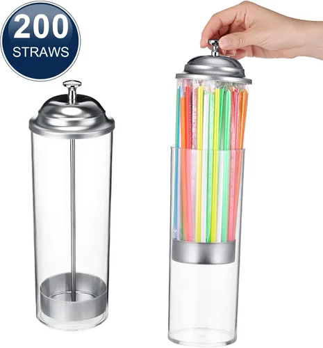 Miniatura 3 de Patelai Dispensador de popotes de 10.6 pulgadas y 200 popotes con tapa, transparente para organizador de encimera, cocina, bar, suministros