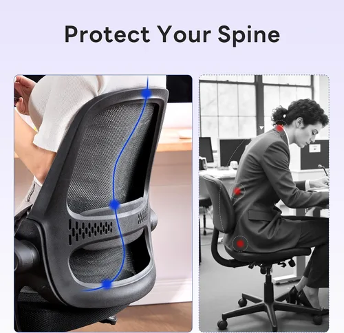Miniatura 5 de amseatec Silla de oficina ergonómica de malla, brazos abatibles, altura ajustable, respaldo de malla transpirable y asiento de cojín grueso, silla