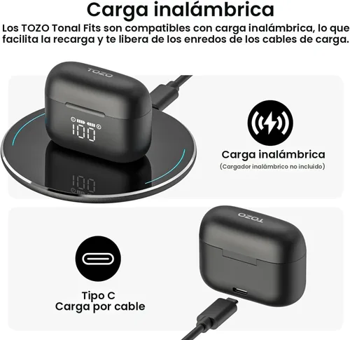 Miniatura 7 de TOZO Auriculares inalámbricos T21 Bluetooth de 5.3 pulgadas, micrófono dual, cancelación de ruido, IPX8, reproducción de 44 horas, sonido estéreo