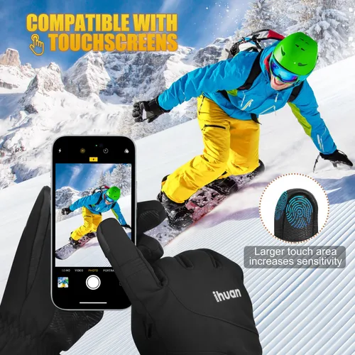 Miniatura 3 de ihuan Guantes de esquí impermeables, guantes de nieve de invierno, clima frío para mujeres y hombres, pantalla táctil térmica cálida, motocicleta