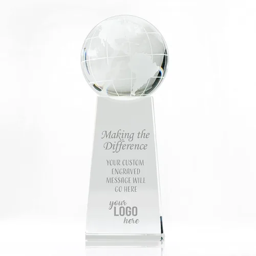 Trofeo grabado – Cristal ejecutivo – Globo señorial en base rectangular – Viene en caja de regalo – Premio para empleados Logotipo personalizado.