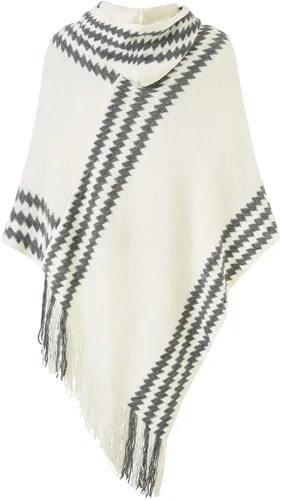 Miniatura 2 de Ferand Suéter poncho de punto con capucha y rayas en zigzag para mujer con flecos