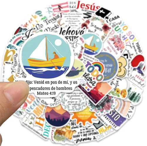Miniatura 5 de Calcomanías cristianas de Jesús en español, inspiradoras en español, 50 unidades, calcomanías de fe con versículos bíblicos Kechup Biblia