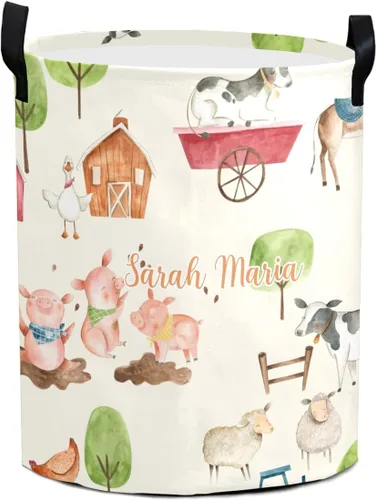 Miniatura 6 de Cesta de lavandería personalizada con diseño de animales de granja, asa redonda de almacenamiento, impermeable, plegable, de gran capacidad