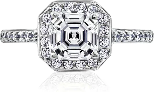 Miniatura 2 de Tienda Essentials Anillo de plata de ley con circonita cúbica de Infinite Elements con halo central Asscher (anteriormente colección Tienda)
