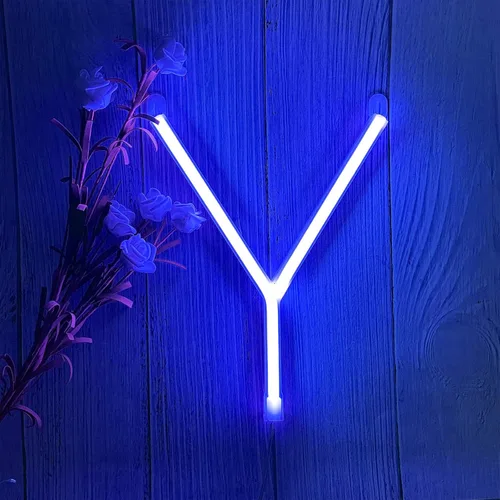 Miniatura 27 de ENUOLI Letreros de neón LED en azul con letras de neón para decoración de pared, luz nocturna, funciona con pilas o USB, letras de neón LED