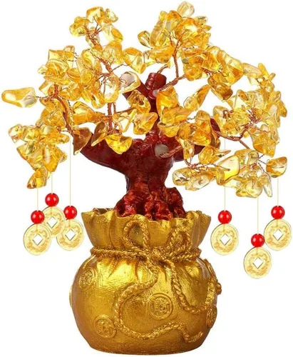 Figuras, estatuas/adornos de Feng Shui, árbol de dinero de cristal geloso, árbol de dinero de cuarzo con piedras preciosas para decoración del hogar