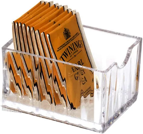 Miniatura 10 de YTBH-08328 - Organizador de bolsas de té de acrílico, caja de té, soporte con tapa para bolsas de té, café, paquetes pequeños, edulcorantes